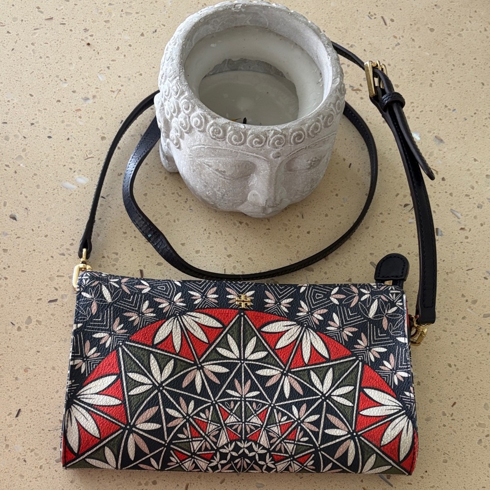 Tory Burch Black and Red Floral Clutch